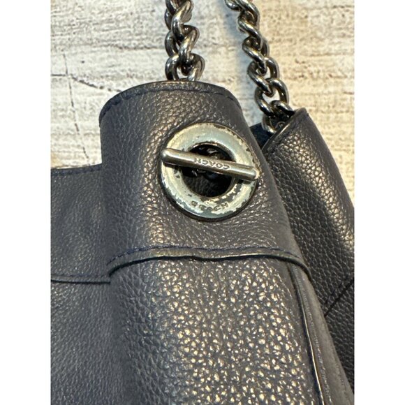 Coach Turnlock Edie Shoulder Bag Purse Dark blue pebbled Leather - Picture 5 of 8